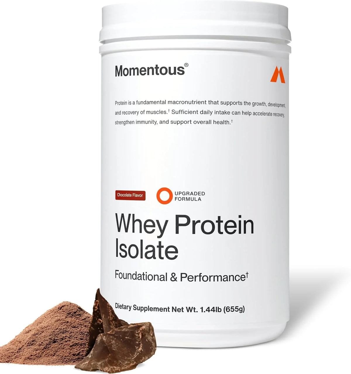 Momentous Grass-Fed Whey Protein Isolate Powder, 20g, Chocolate