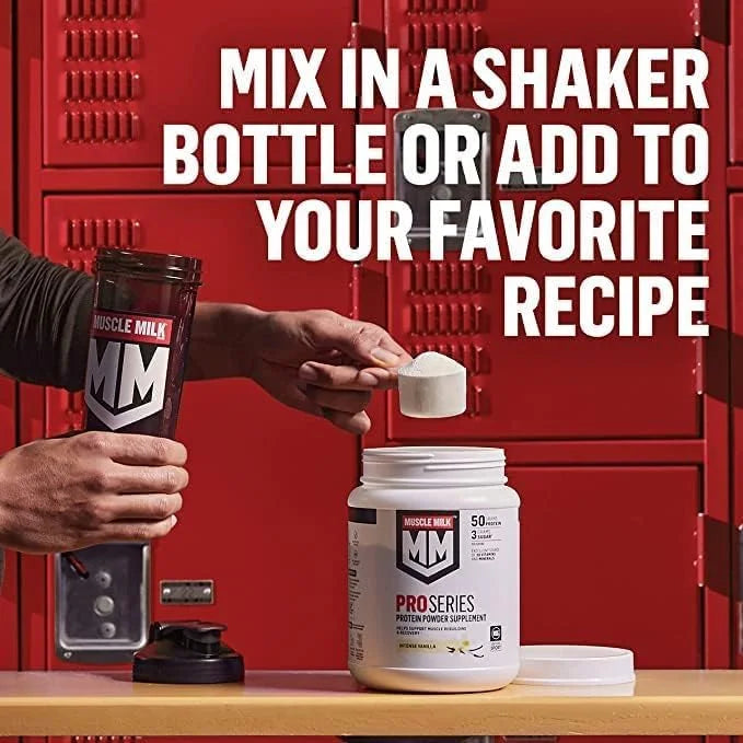 Bundle of Muscle Milk Pro Series Protein Powder Supplement,Knockout Chocolate,2 Pound,11 Servings,50g Protein,3g Sugar + Muscle Milk Blender Bottle, 24 Oz