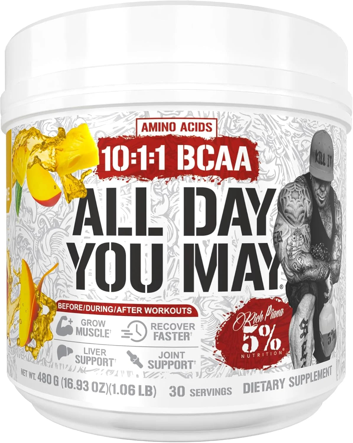 5% Nutrition AllDayYouMay BCAA Powder and EAAs (Peach Tea)