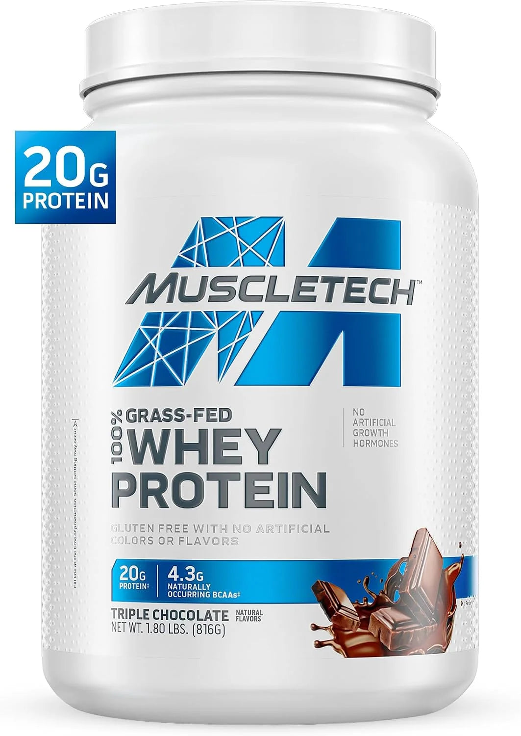 MuscleTech Grass-Fed Whey Protein Powder - Triple Chocolate, 1.8LB