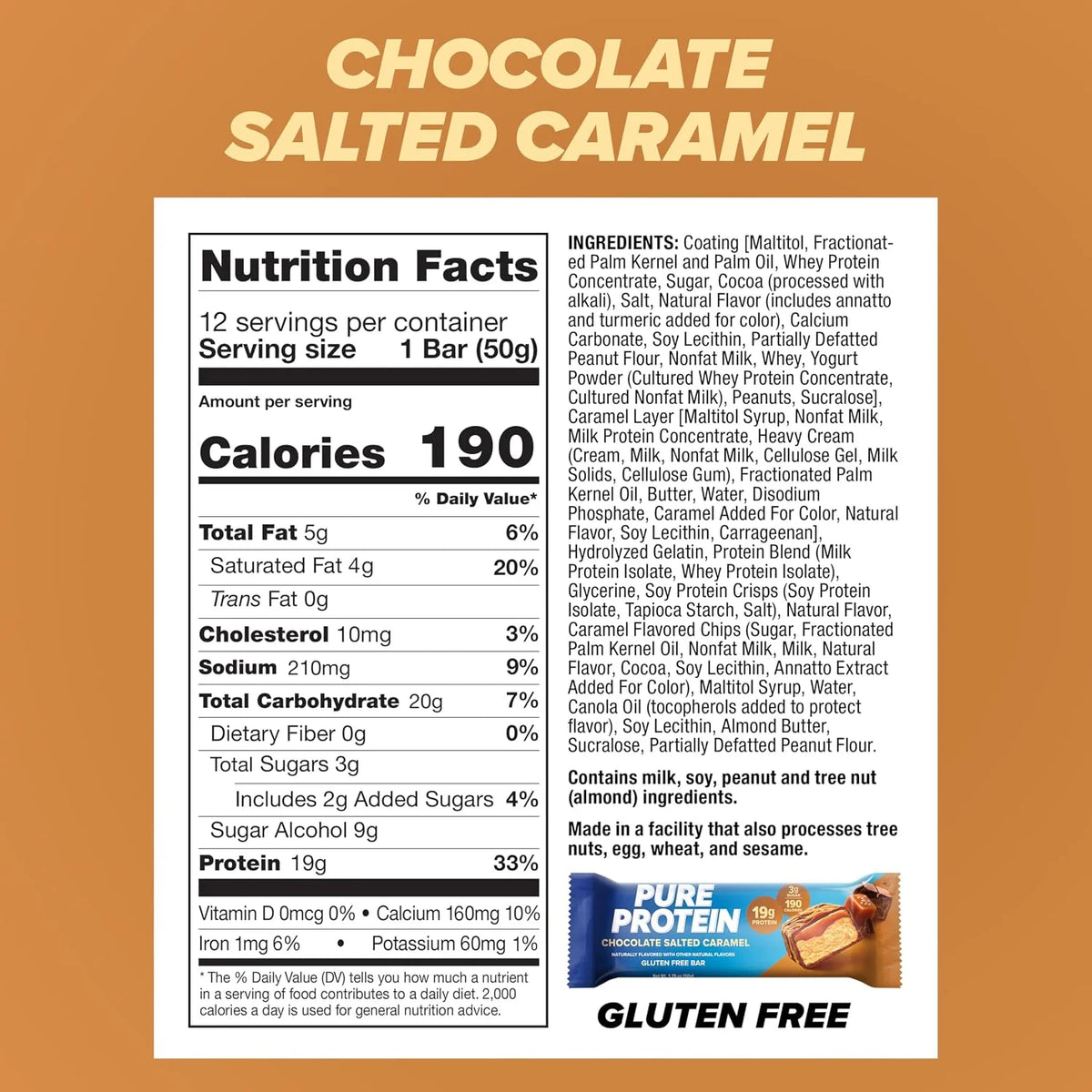 Pure Protein Chocolate Salted Caramel Protein Bars, 20g Protein, 12 Ct