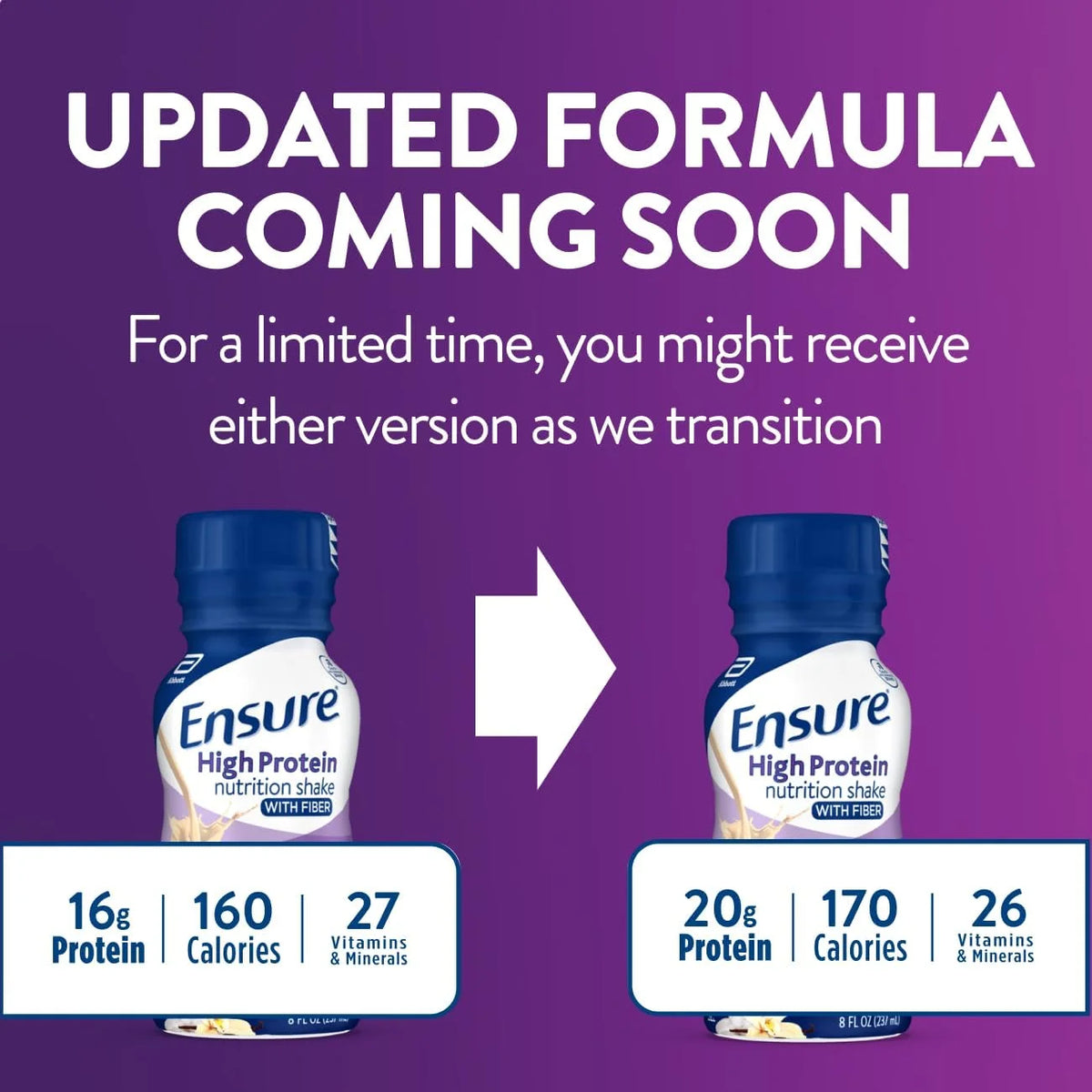 Ensure High Protein Bottled Vanilla Nutrition Shake with Fiber, Ready to Drink, 16g Protein and 27 Vitamins and Minerals, 8 fl oz, 24 Pack