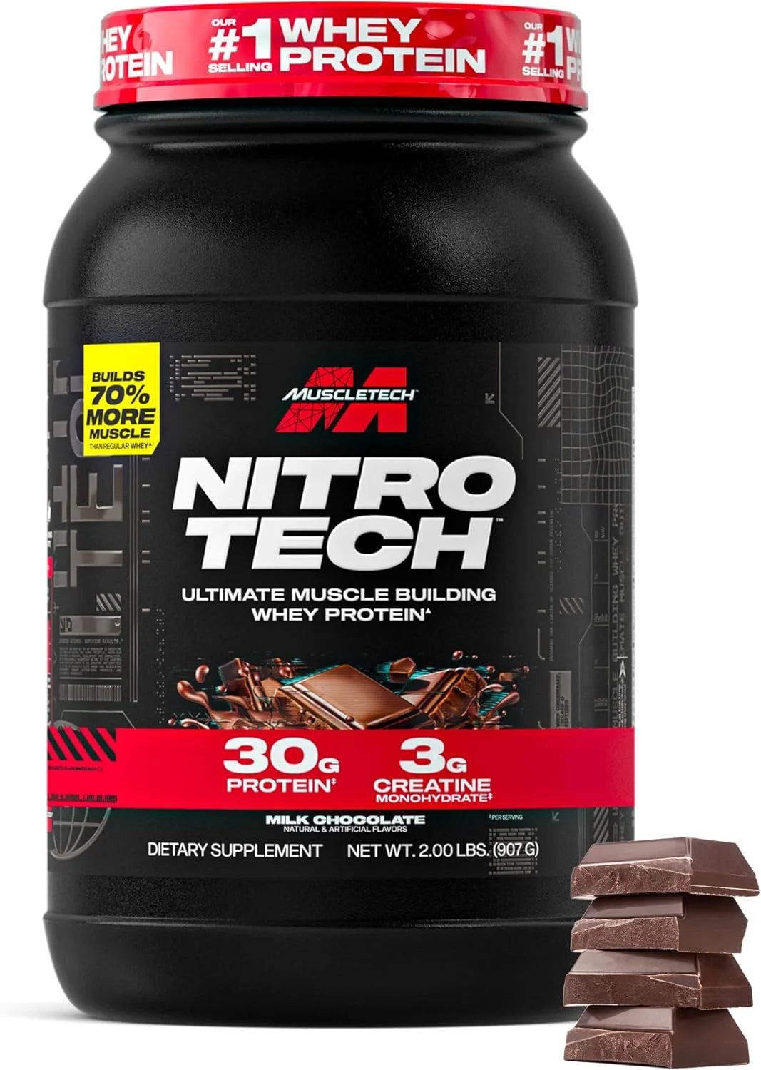 MuscleTech Whey Protein Powder (Milk Chocolate, 2LB) - 30g Protein