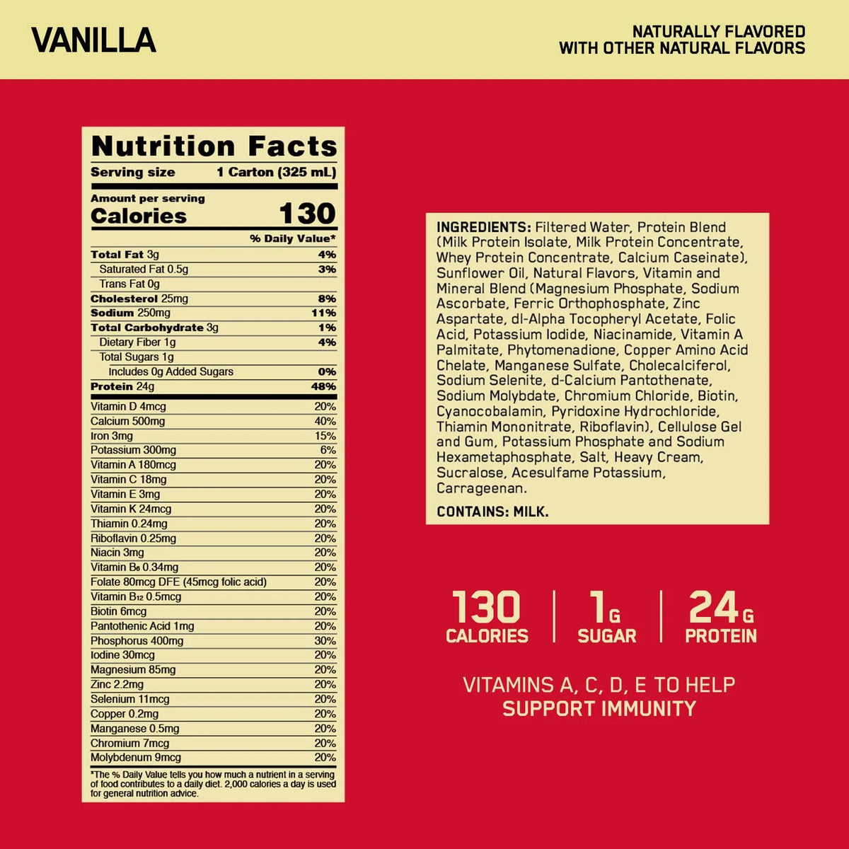 Optimum Nutrition Gold Standard 24g Protein Shake, Vanilla, 12 Ct