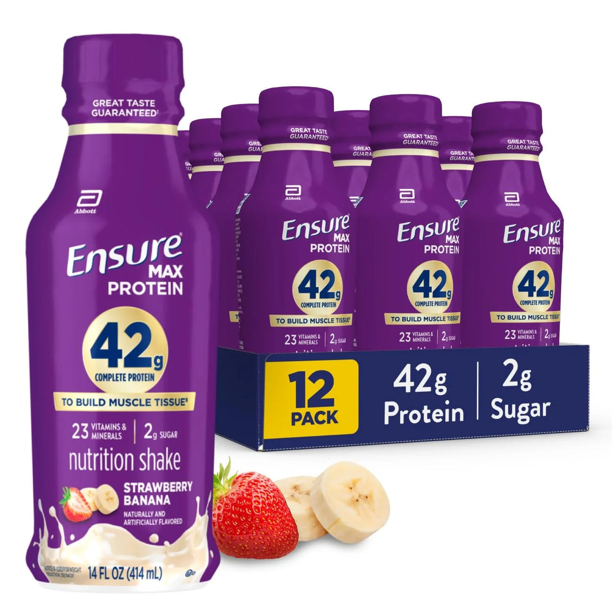 Ensure Max Protein Strawberry Banana Shake, 42g High Protein, 12 Pack