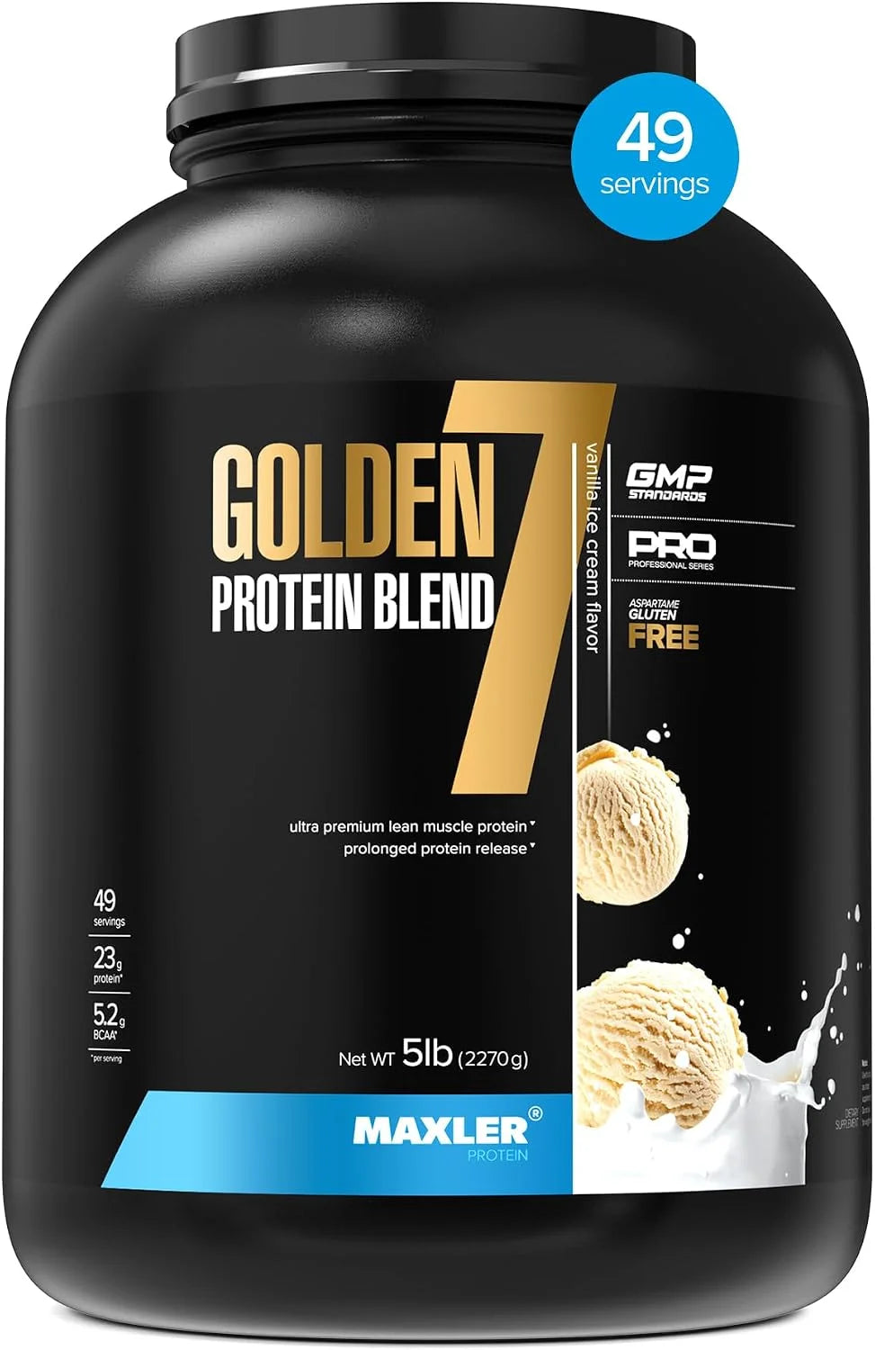 Maxler Golden 7 Protein Blend - Protein Powder for Muscle Gain & Recovery - Vanilla Protein Powder 5 lb