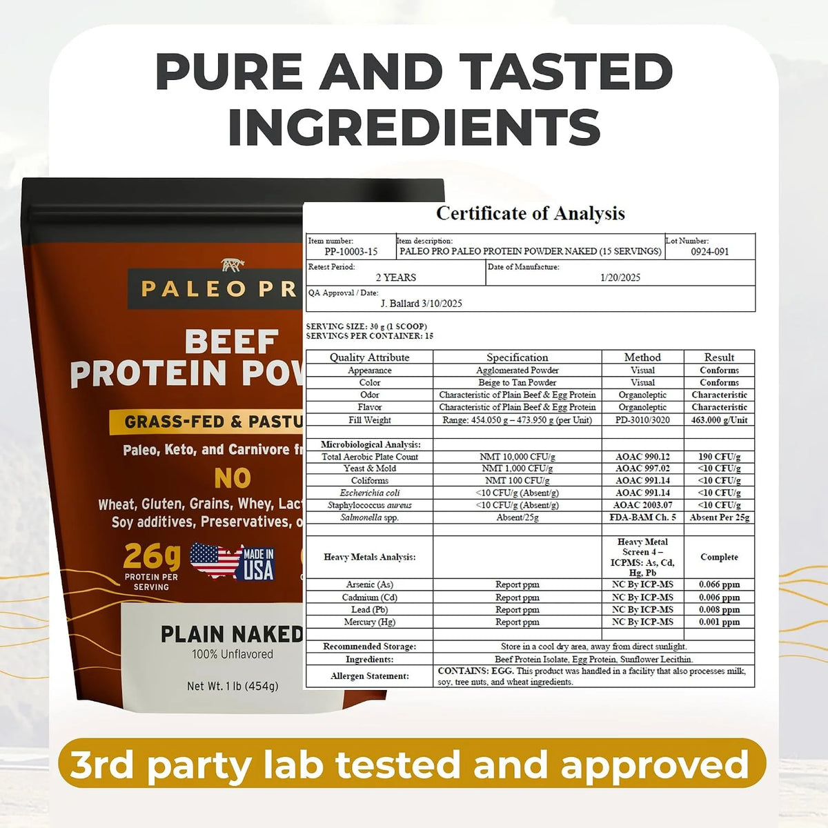 26G Grass Fed Beef Protein Powder Isolate, Dairy & Gluten Free (Plain)