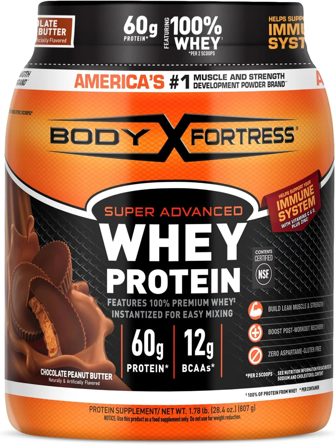 Body Fortress Super Advanced Whey Protein, Chocolate, 1.78 lbs