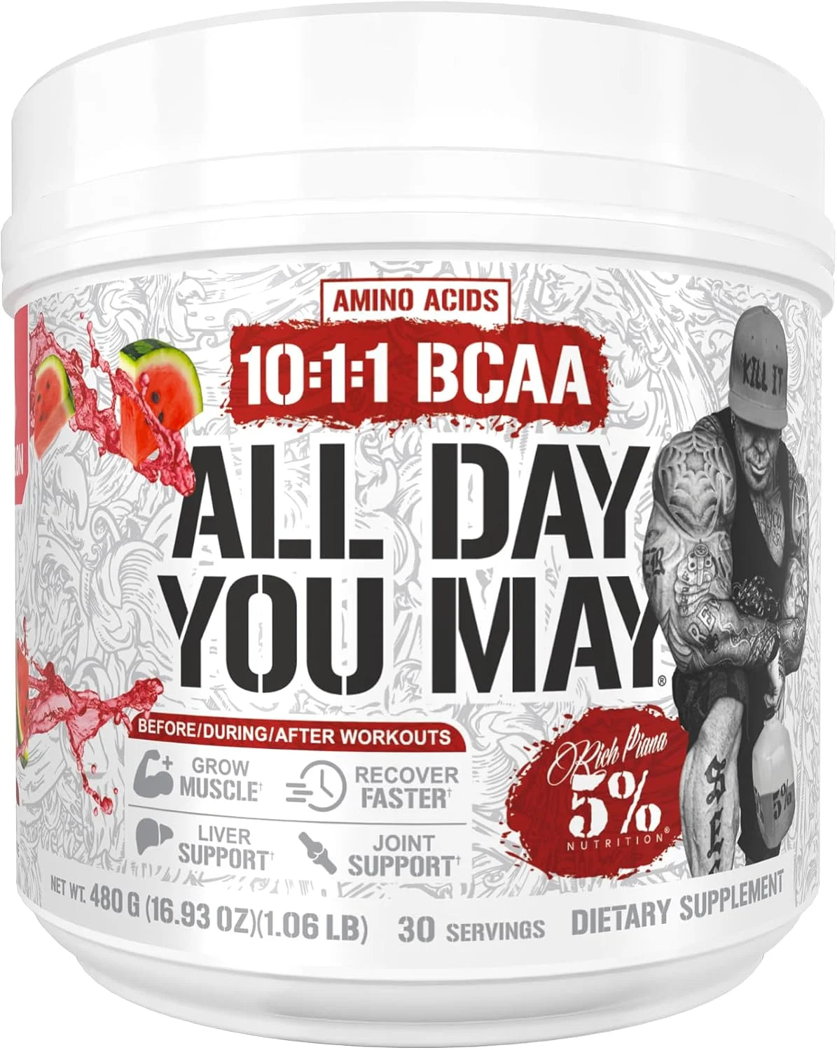 5% Nutrition AllDayYouMay BCAA Powder and EAAs (Peach Tea)