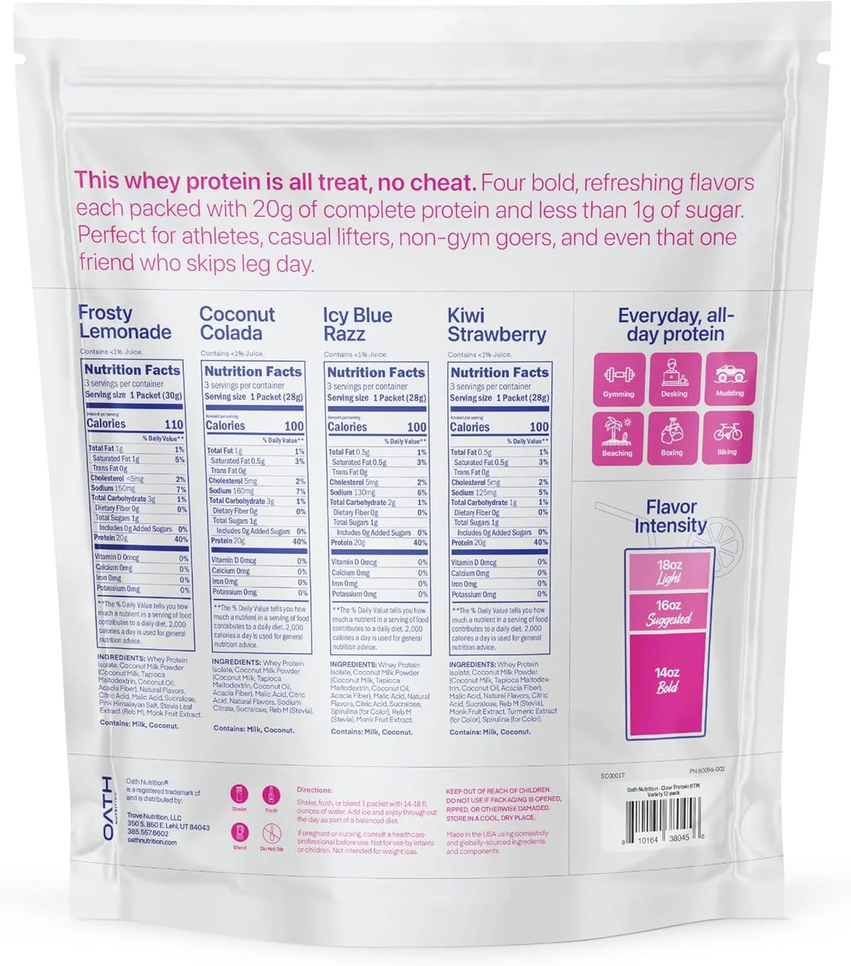 Oath Nutrition Clear Whey Isolate Protein Powder Variety Pack, 12 Pack