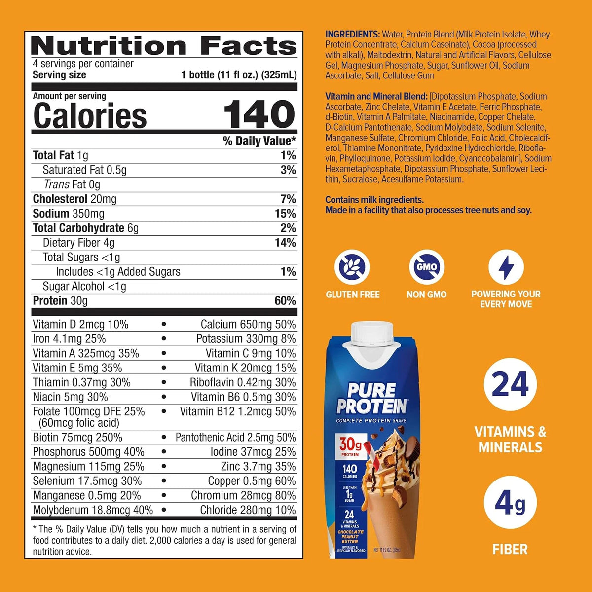 Pure Protein Complete Protein Shake, Chocolate Peanut Butter, 12 Ct