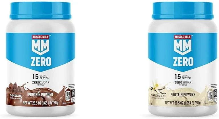 Muscle Milk Zero Protein Powder, Chocolate & Vanilla, 15g Protein, 1.65lb, 25 Servings Bundle