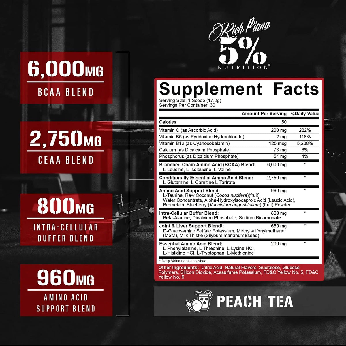 5% Nutrition AllDayYouMay BCAA Powder and EAAs (Peach Tea)