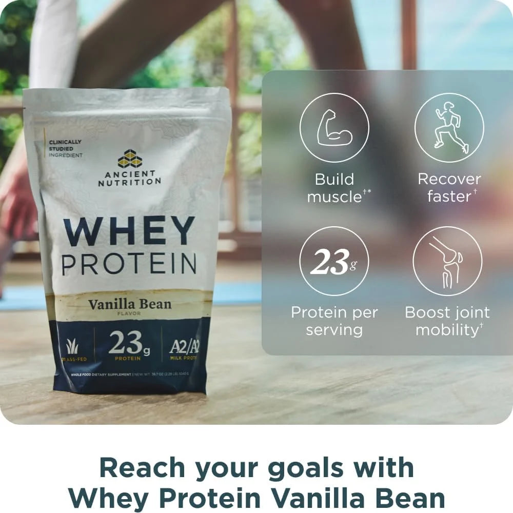 Ancient Nutrition Grass Fed Whey Protein, Collagen Peptides, Vanilla