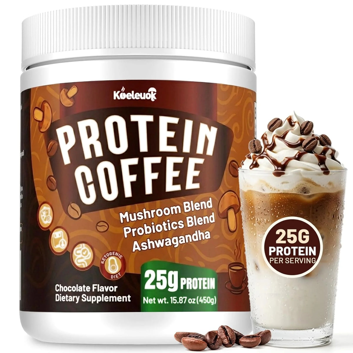 Protein Coffee Powder, Cold Brew Mocha Iced Coffee with 25g Protein