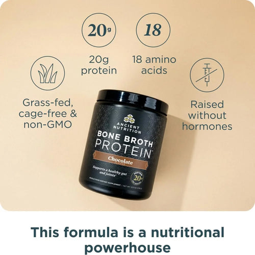 Ancient Nutrition Grass Fed Bone Broth Protein Powder, Chocolate