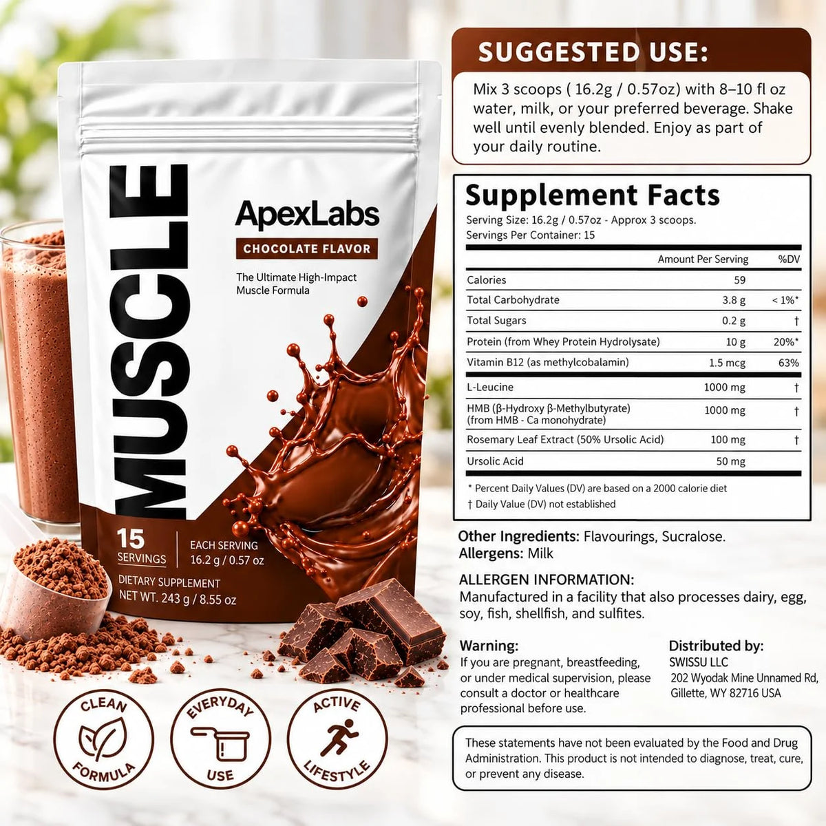 Powder, Apex Labs Protein Powder, Chocolate Taste You Can Take Pre/Post Workout or with Meals(2PCS)