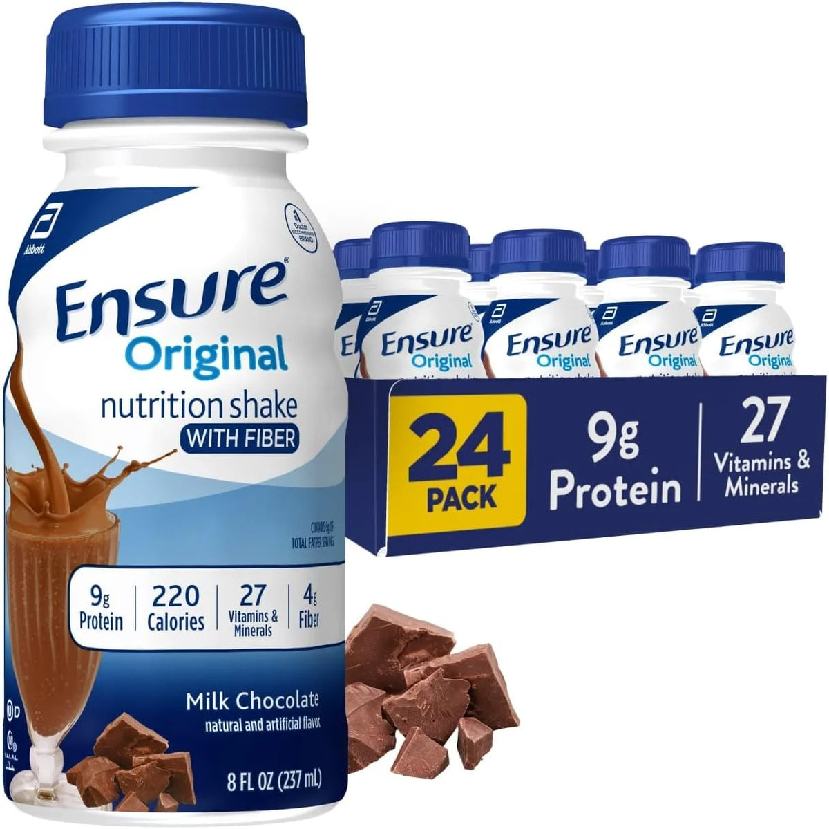 Ensure Original Milk Chocolate Nutrition Shake With Fiber, 24 Pack