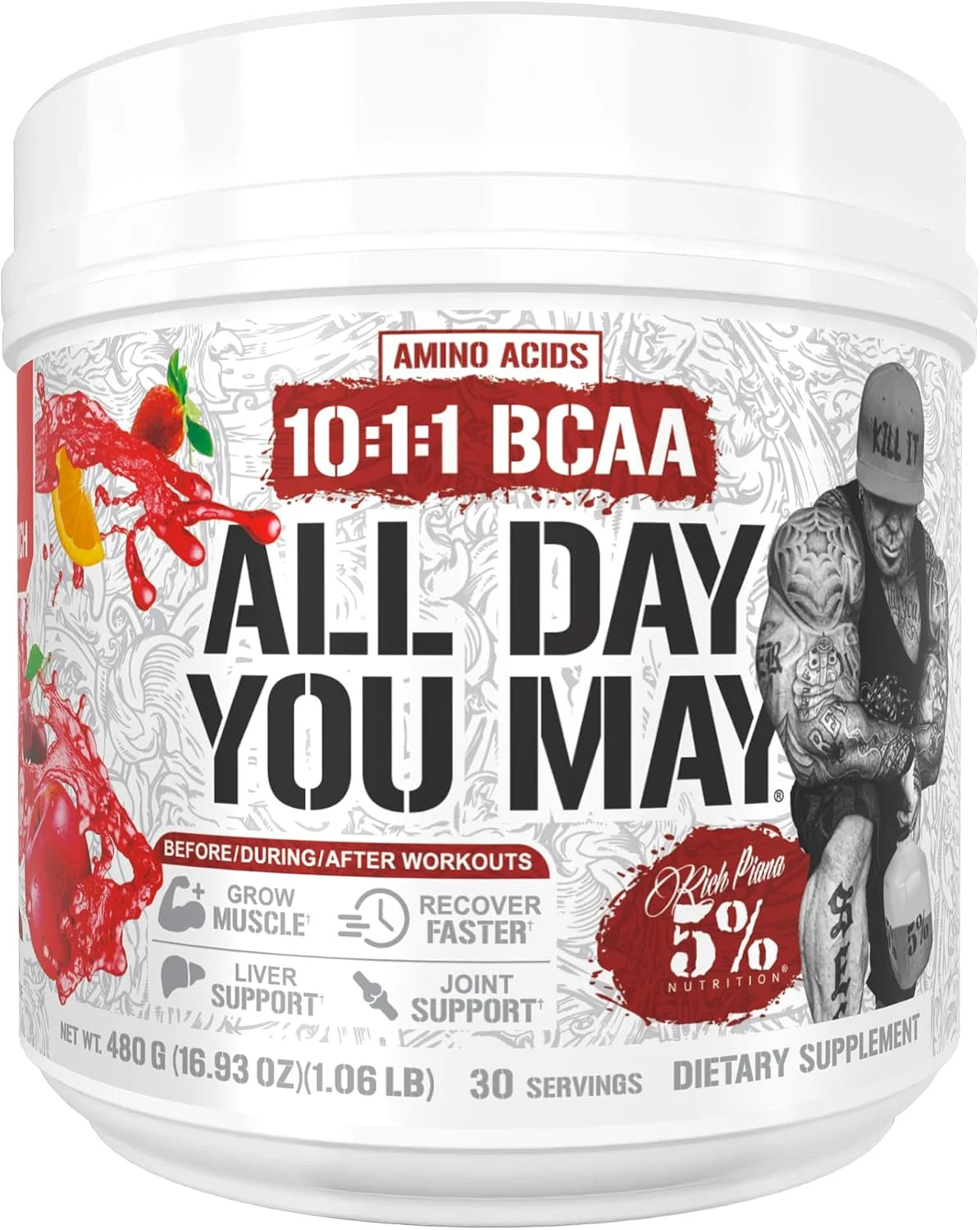 5% Nutrition AllDayYouMay BCAA Powder and EAAs (Peach Tea)