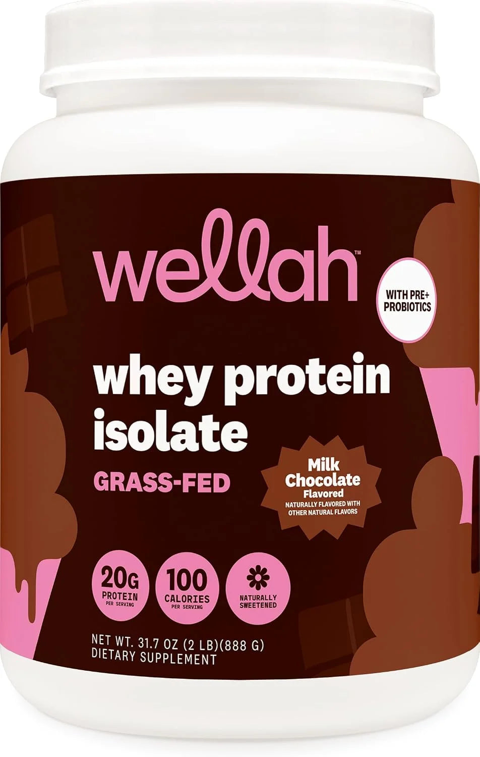 Wellah Grass-Fed Whey Protein Isolate Powder (Milk Chocolate) 30 Servings