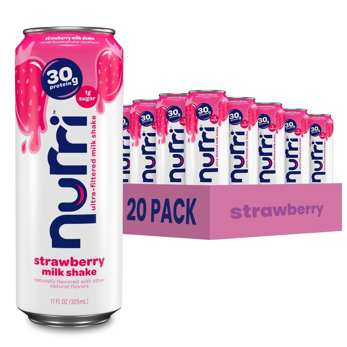 Nurri - 30g Protein Ultra Filtered Milk Shake – Strawberry - Lactose Free, Low Sugar, 150 Calories, 10 Vitamins and Minerals - 11 fl oz, 10 Cans (Pack of 2)