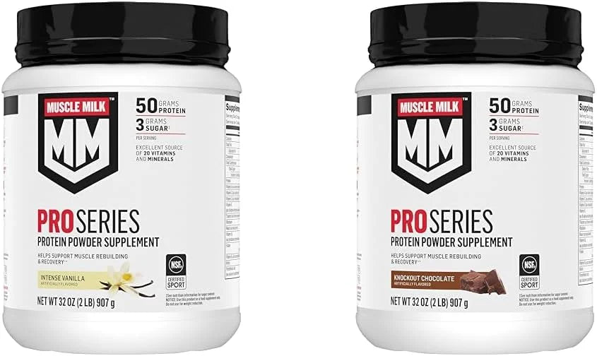 Muscle Milk Pro Series Protein Powder Supplement, Intense Vanilla, 2 Pound, 11 Servings & Pro Series Protein Powder Supplement,Knockout Chocolate,2 Pound,11 Servings,50g Protein