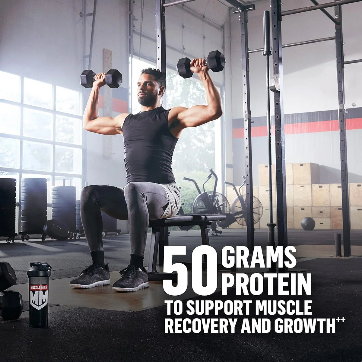 Bundle of Muscle Milk Pro Series Protein Powder Supplement,Knockout Chocolate,2 Pound,11 Servings,50g Protein,3g Sugar + Muscle Milk Blender Bottle, 24 Oz