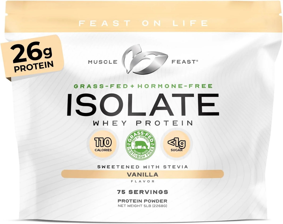 Muscle Feast Grass-Fed Whey Protein Isolate Powder, Vanilla (5lb)
