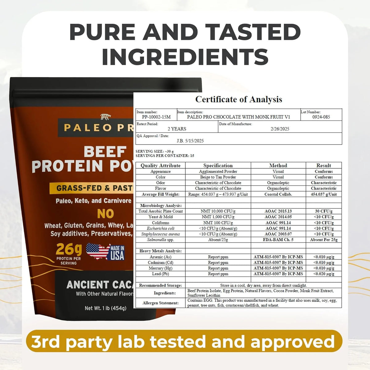 26G Grass Fed Beef Protein Powder Isolate, Dairy & Gluten Free (Plain)
