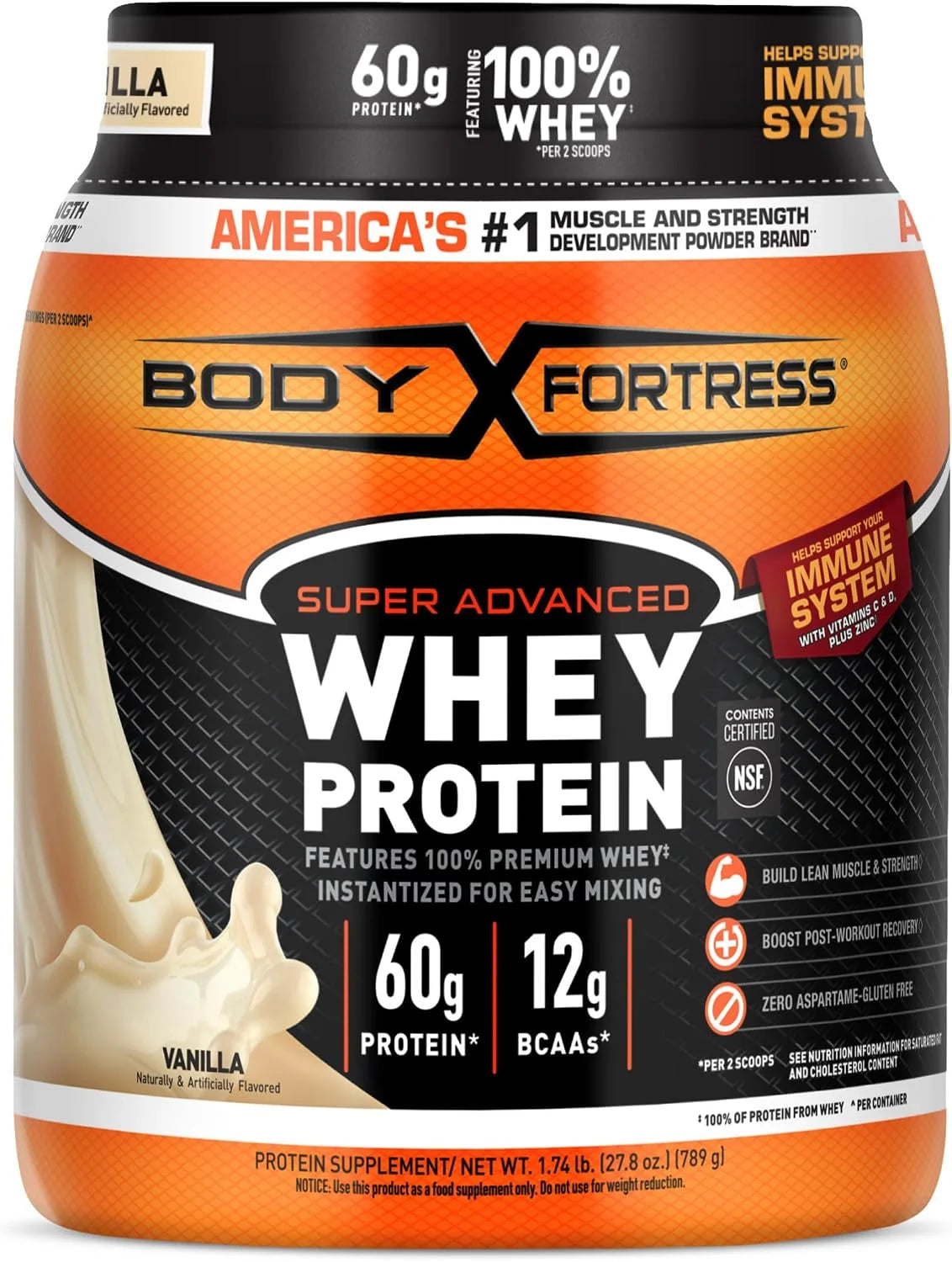 Body Fortress Super Advanced Whey Protein, Chocolate, 1.78 lbs