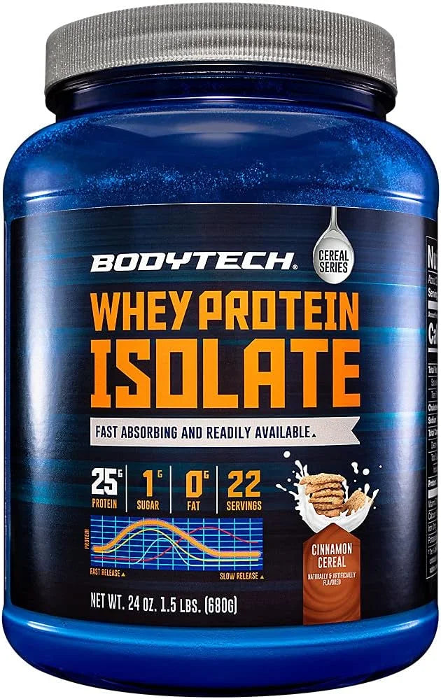 BodyTech Whey Protein Isolate Powder - 25g Protein per Serving with BCAAs - Fast-Absorbing for Muscle Growth & Recovery - Fruity Cereal (1.5 lb, 23 Servings)