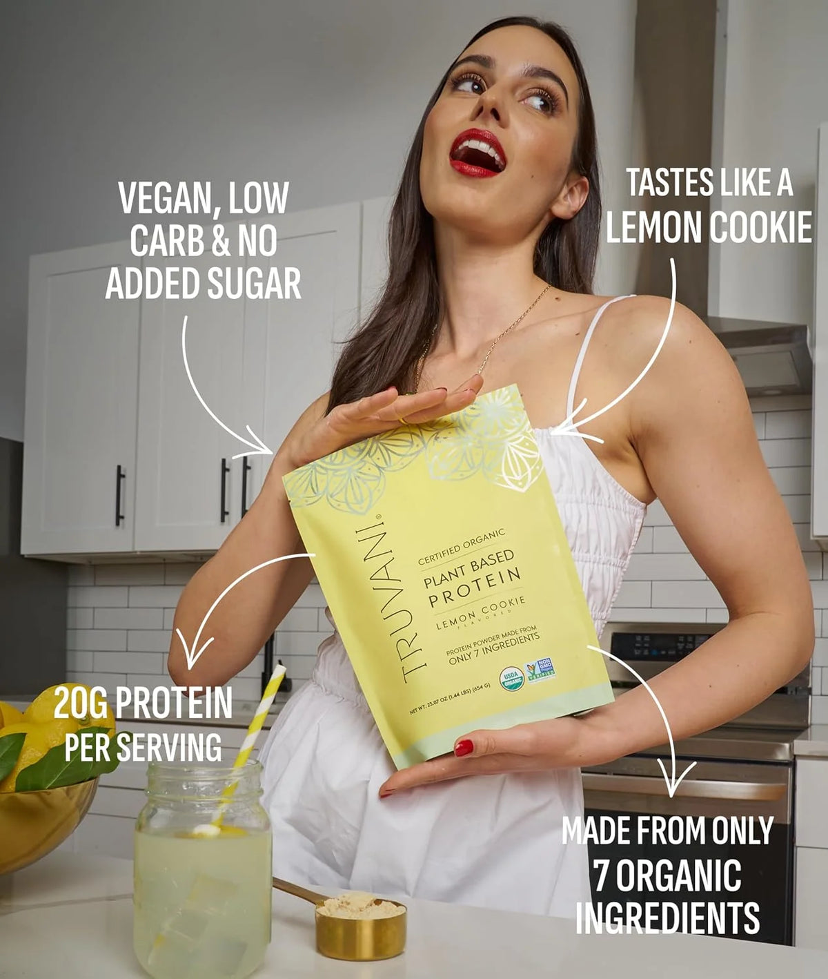 Truvani Organic Plant Based Protein Powder | Lemon Cookie | 20 Servings
