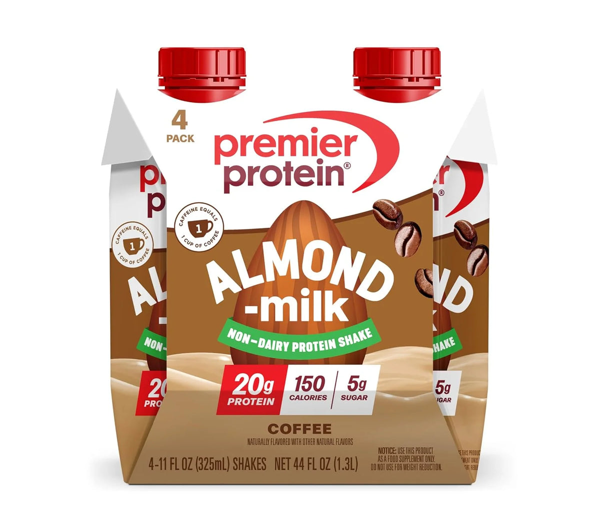 Premier Protein Non-Dairy Almondmilk Protein Shake, 20g, Coffee, 4 Pack