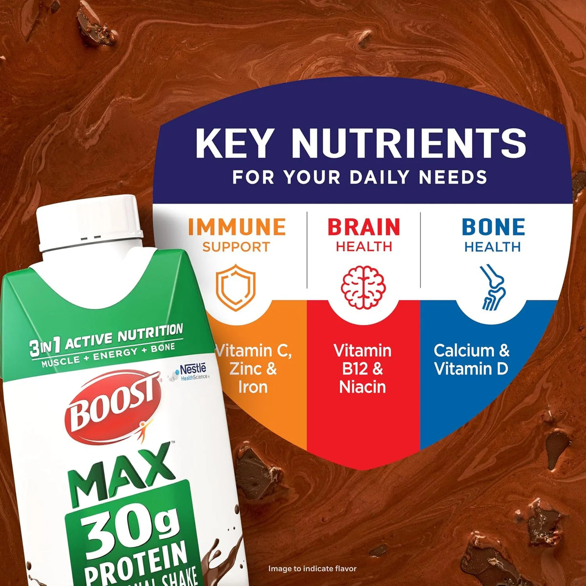 BOOST MAX Protein Shake Ready to Drink, 30g Protein, Chocolate, Bottle, Gluten Free, 26 Vitamins and Minerals, 1g Sugar, 11 fl oz (Pack of 18)